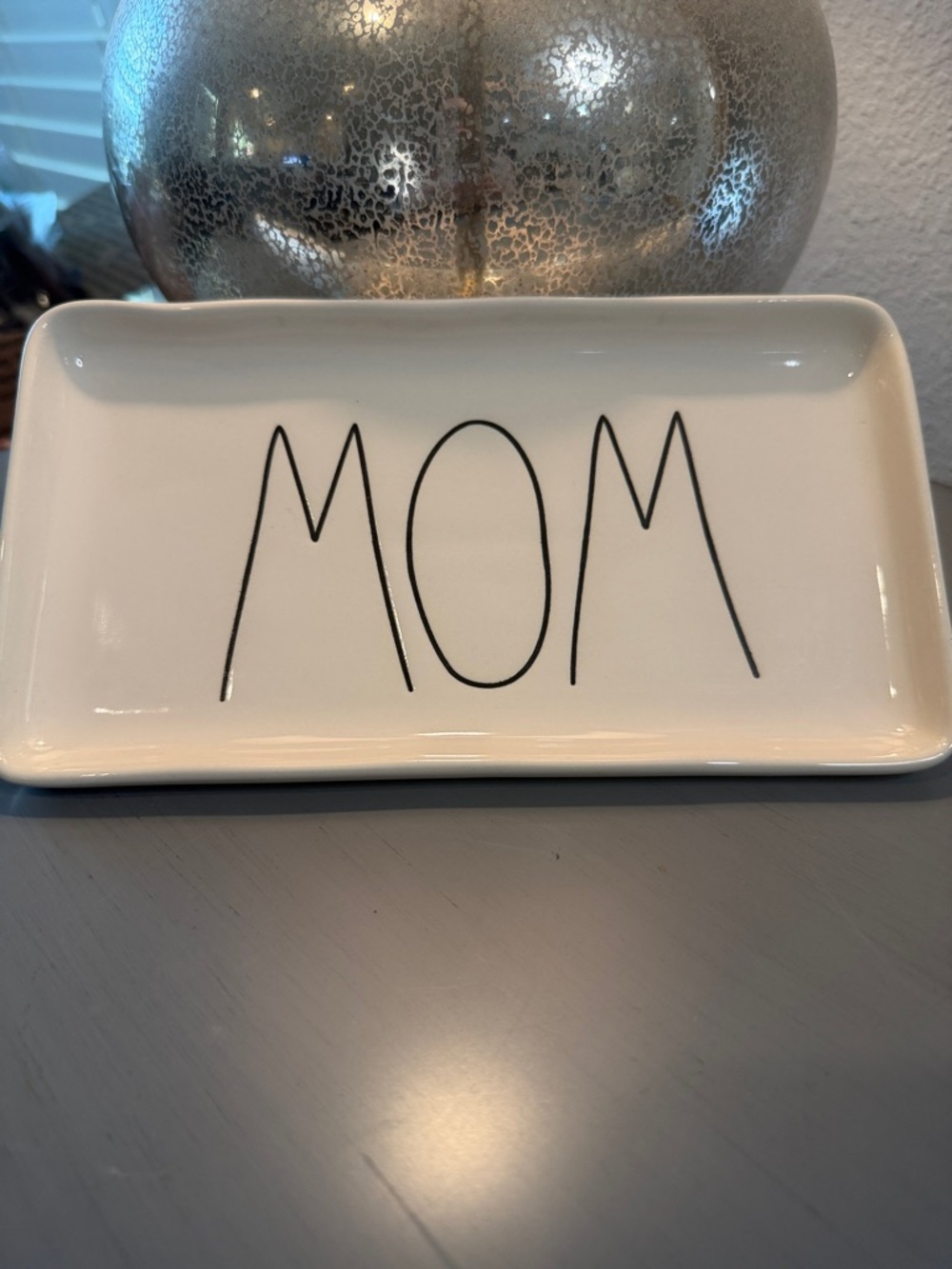 Rae Dunn Ceramic MOM Trinket Dish - off White with Black Lettering